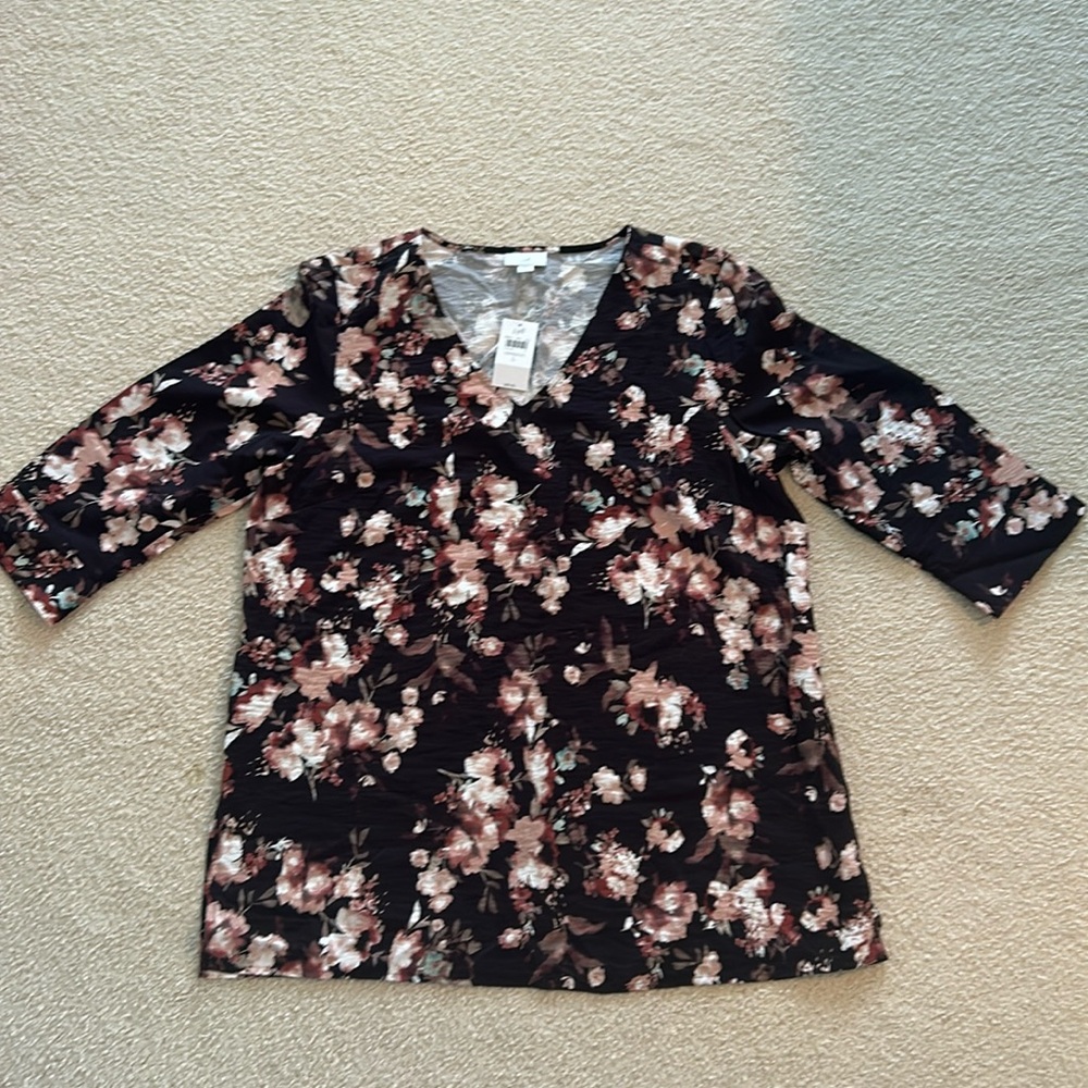 NWT J. Jill black floral tunic top, Large